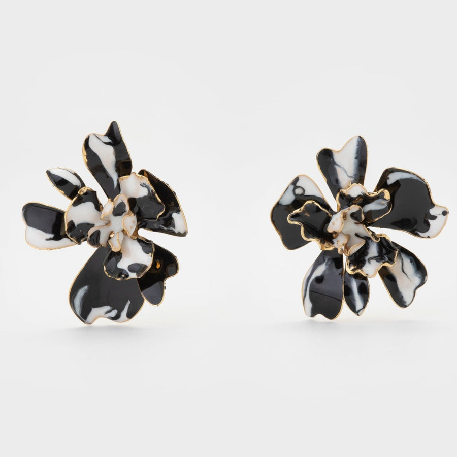 WS earrings ORCHID L gold/black&white