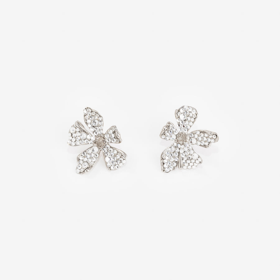 Boucles d'oreilles Flora Clou Silver Strass