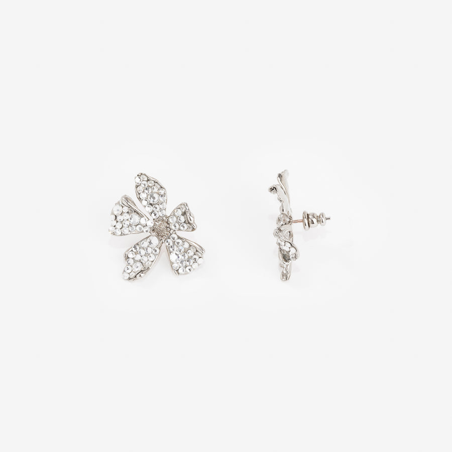 Boucles d'oreilles Flora Clou Silver Strass