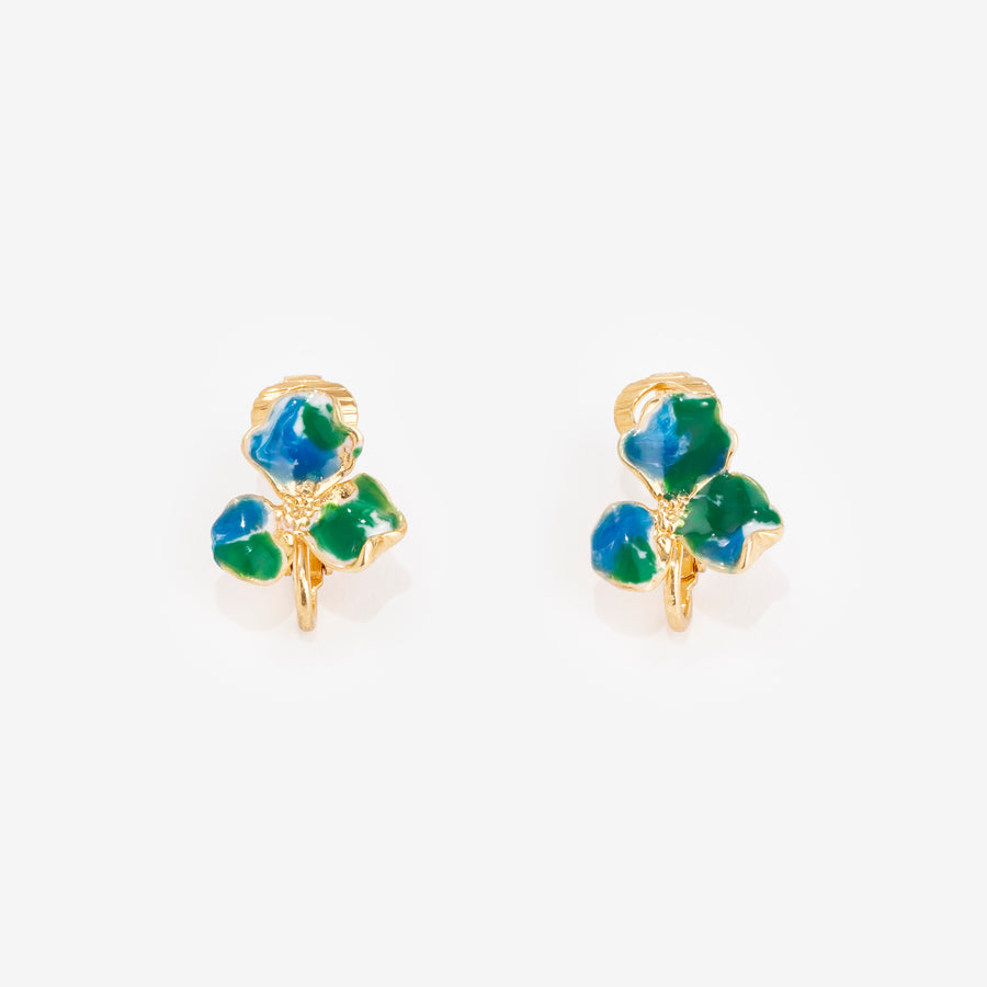 Boucles d'oreilles Trefle Clip Bleu Vert