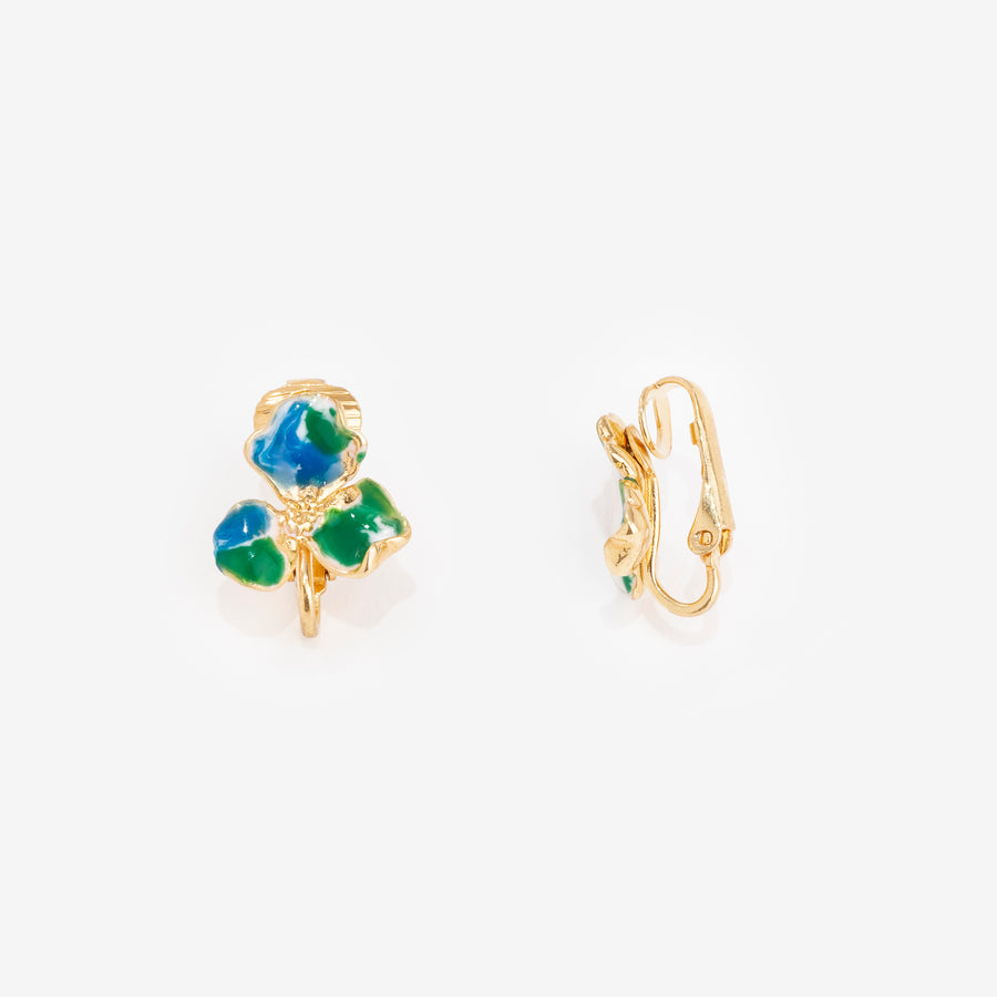 Boucles d'oreilles Trefle Clip Bleu Vert