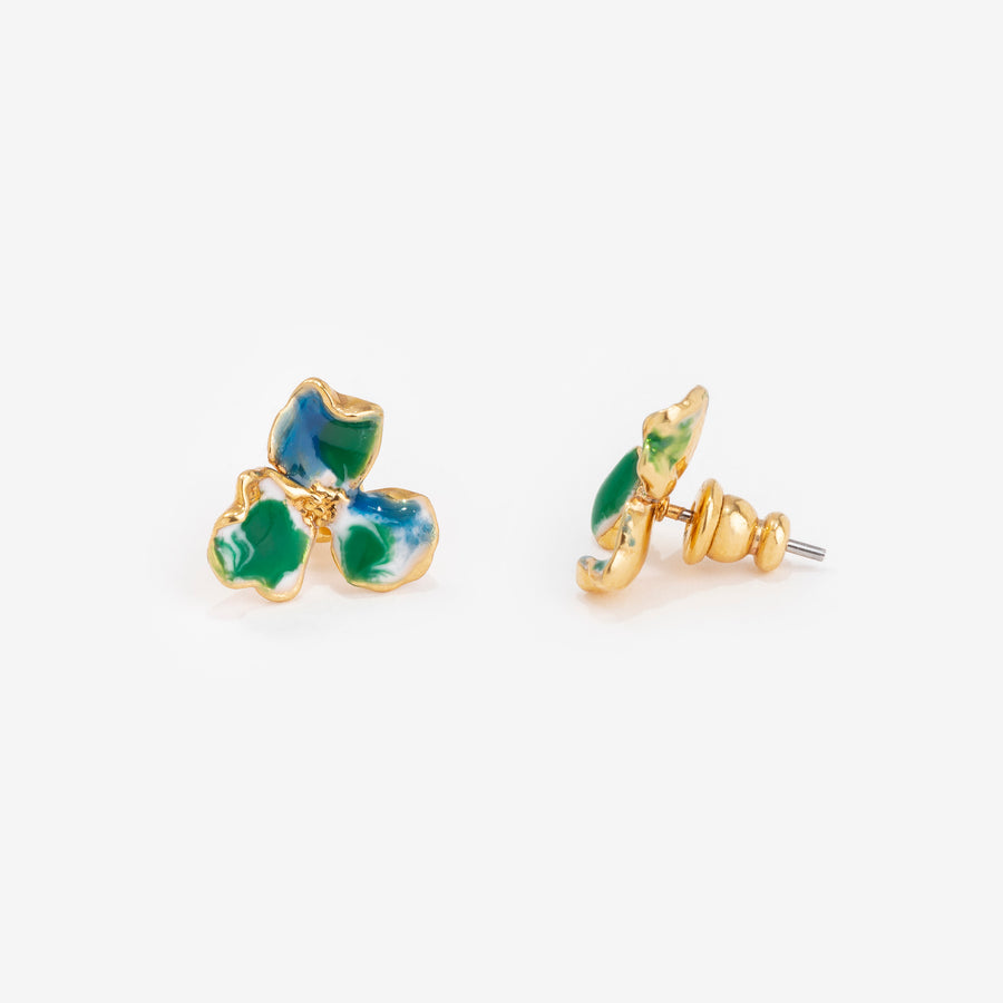 Boucles d'oreilles Trèfle Clou Bleu Vert