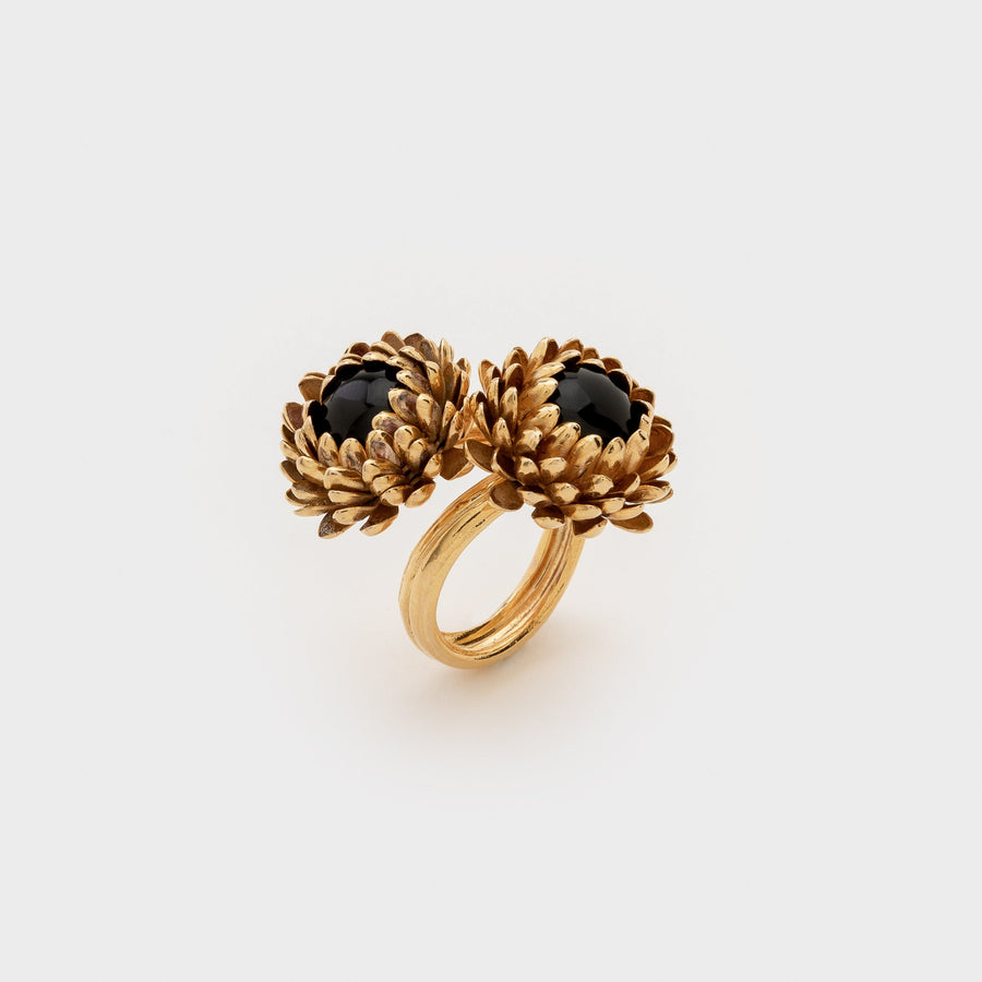 BAGUE DEUX CHARDONS AGATE NOIRE
