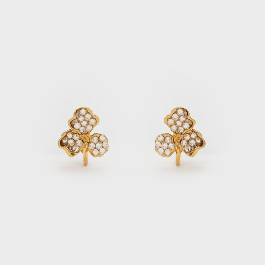 CLOVER RHINESTONE SILK CLIP EARRINGS
