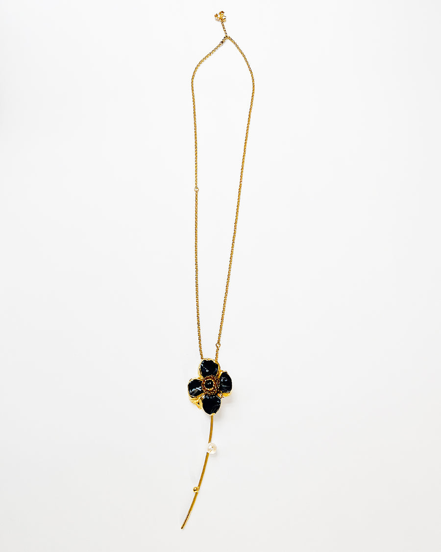 Sautoir Broche Camelia Tige Bleu