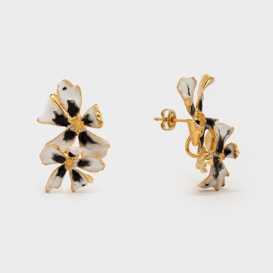 WS earrings BERRY gold/black&white