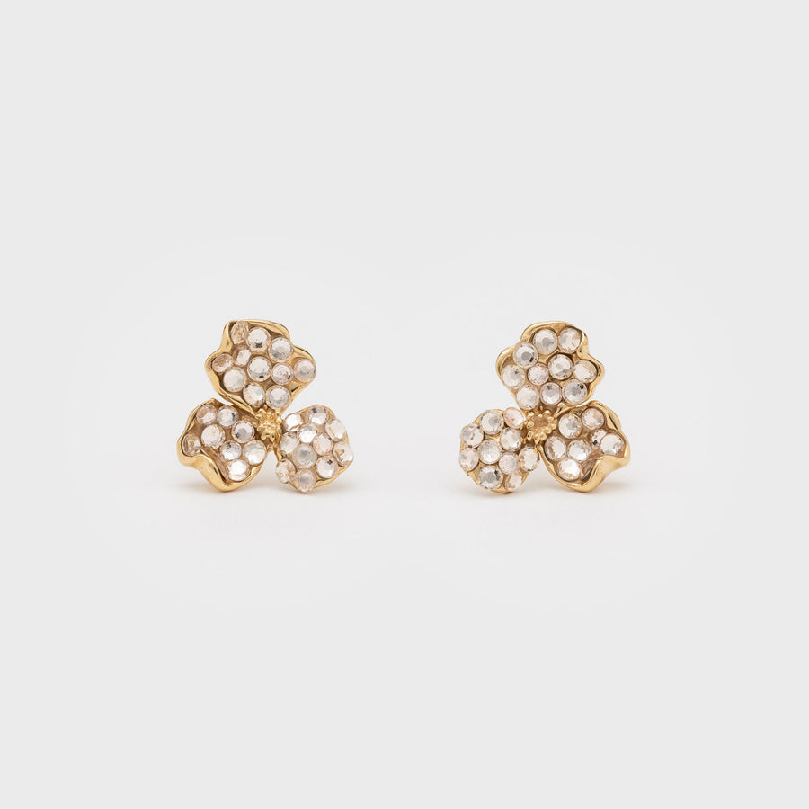 BOUCLES D'OREILLES TREFLE CLOU STRASS SILK