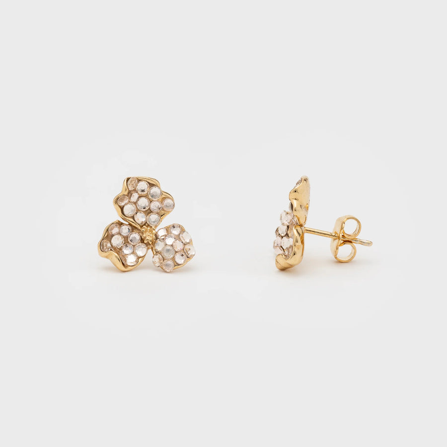 BOUCLES D'OREILLES TREFLE CLOU STRASS SILK