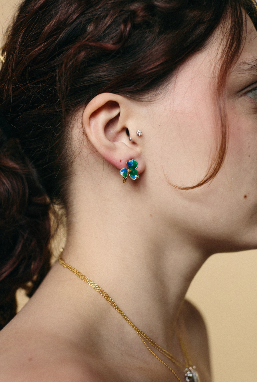 Boucles d'oreilles Trefle Clip Bleu Vert
