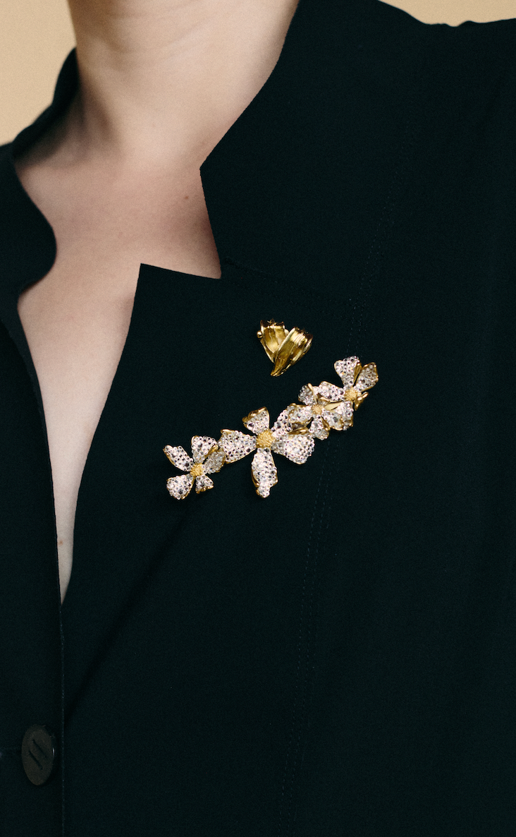 Collier / Broche Flora Silver Strass
