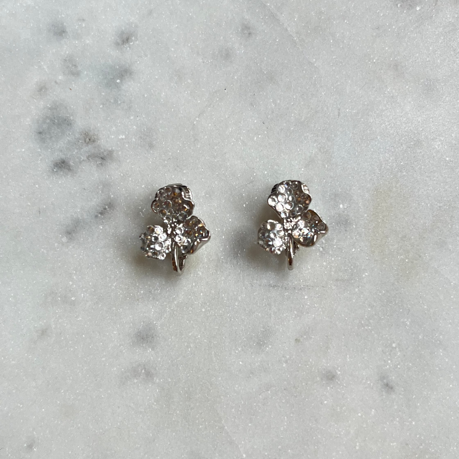 Boucles d'oreilles Trefle Clip Silver strass