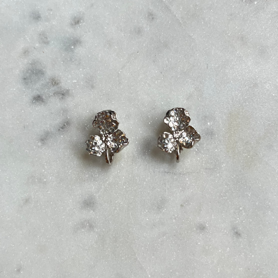 Boucles d'oreilles Trèfle Clou Silver Strass