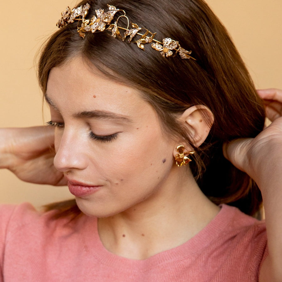 Boucles d'oreilles Flora Clou Gold Strass