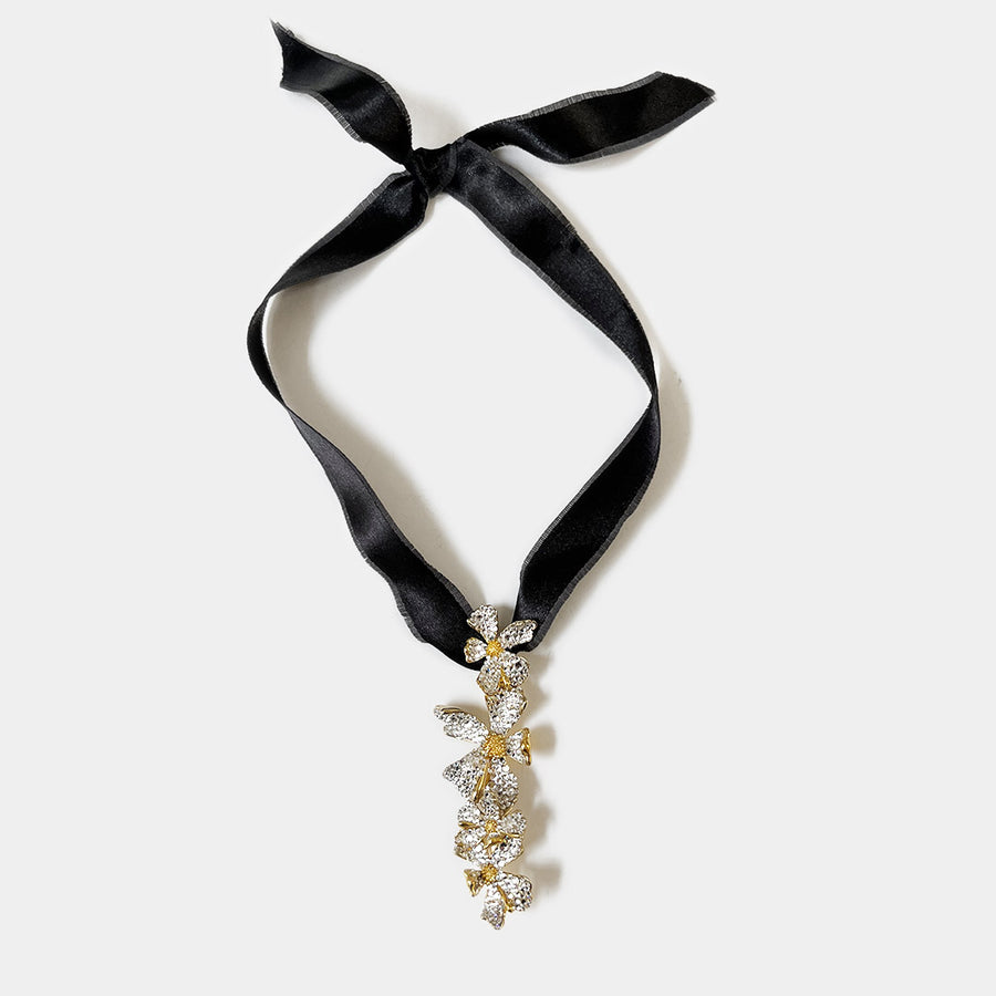 Collier / Broche Flora Gold strass