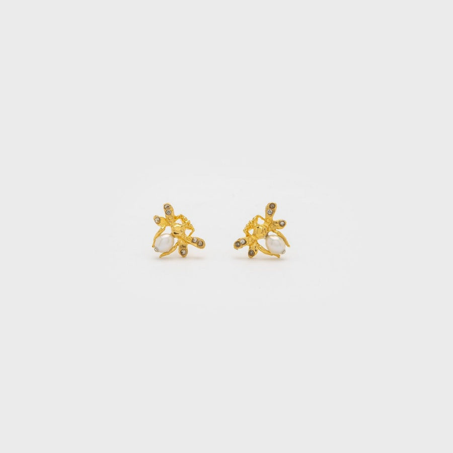 Boucles d'oreilles Insecte perle de nacre et laiton plaqué or