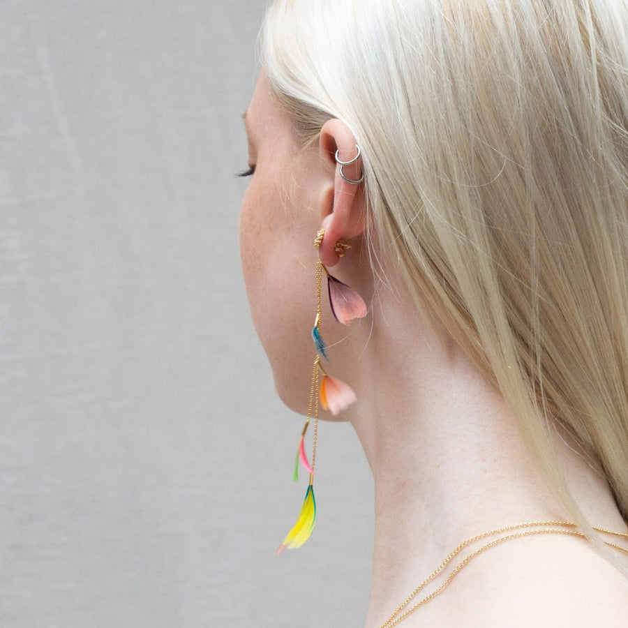 Boucles d oreilles pendantes en plumes et chaînes